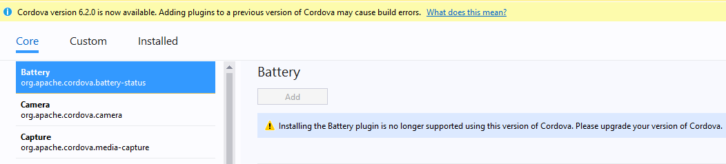 Cordova Plugin Deprecated