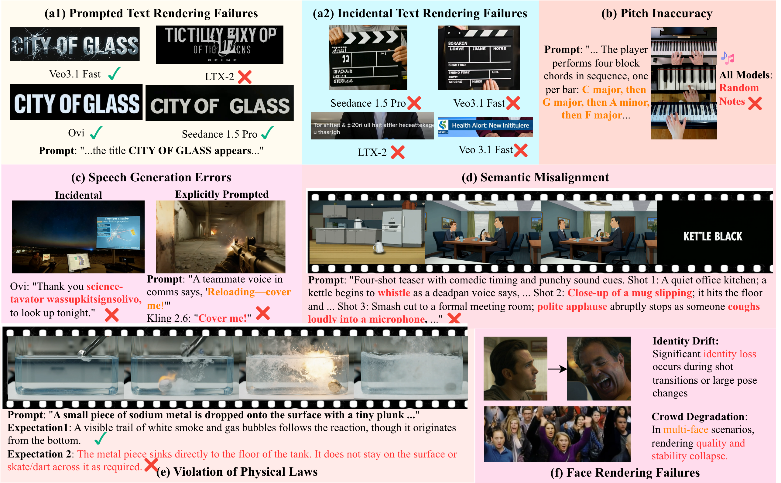 Failure examples across fine-grained dimensions