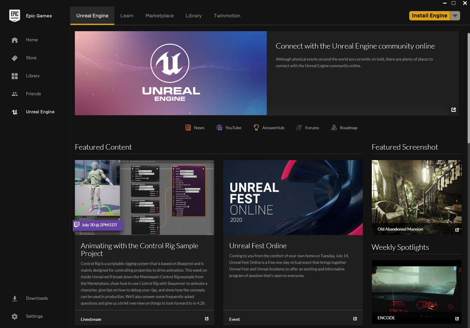 Unreal Engine Tab UI Screenshot