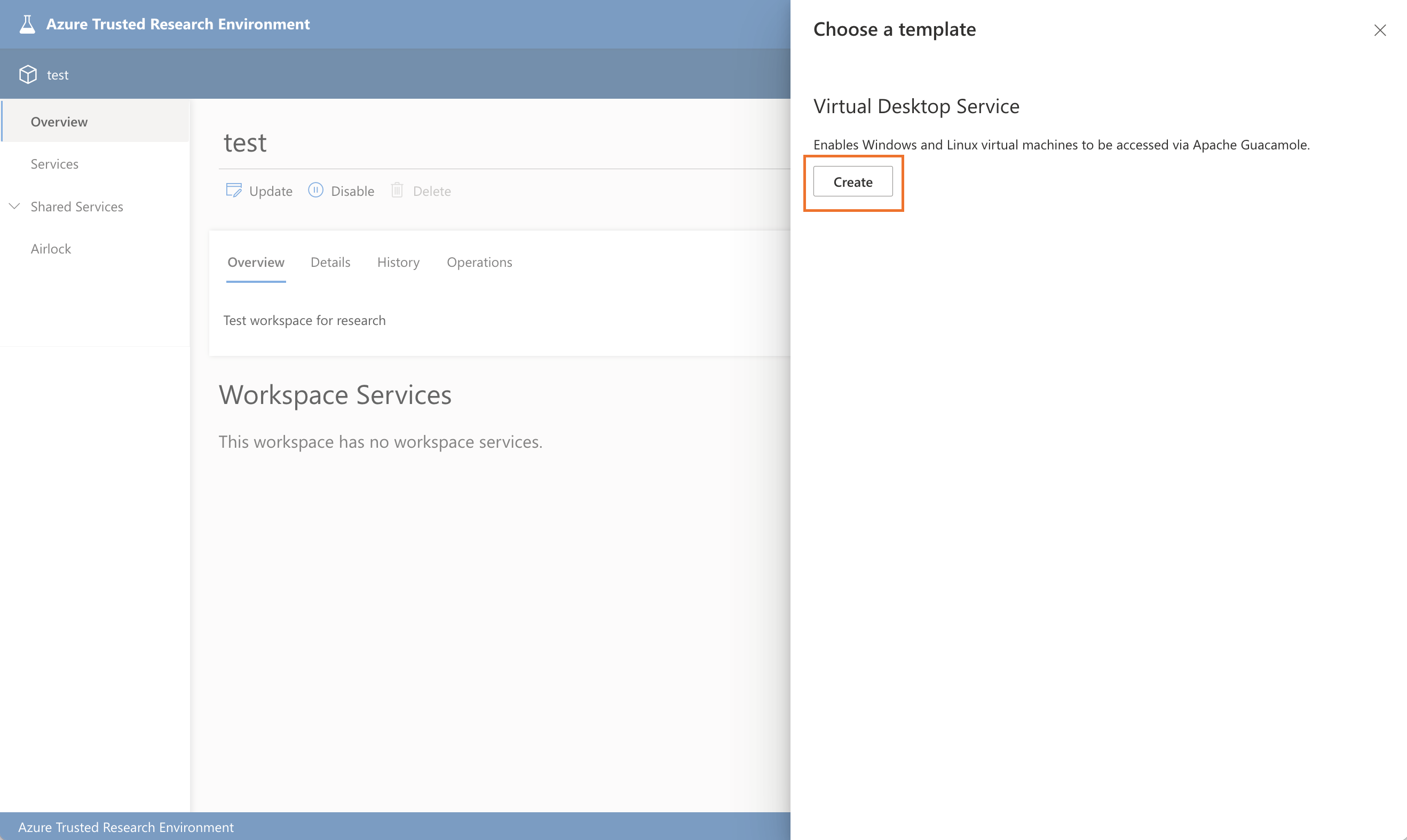 Choose Workspace Service Template