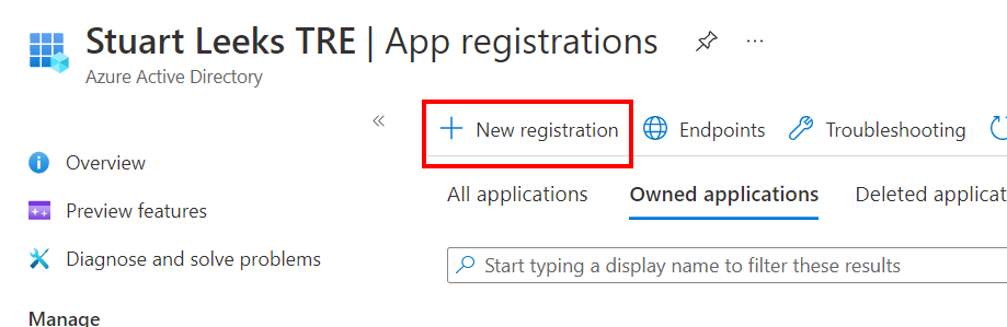 Screenshot of Azure portal showing "New registration" in Microsoft Entra ID