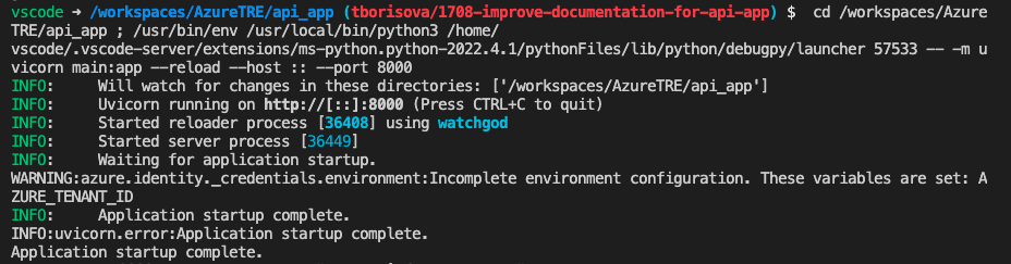 Local API debugging screenshot