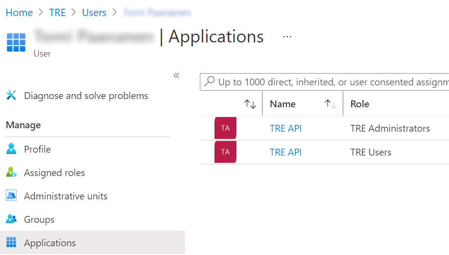 User linked with app registrations