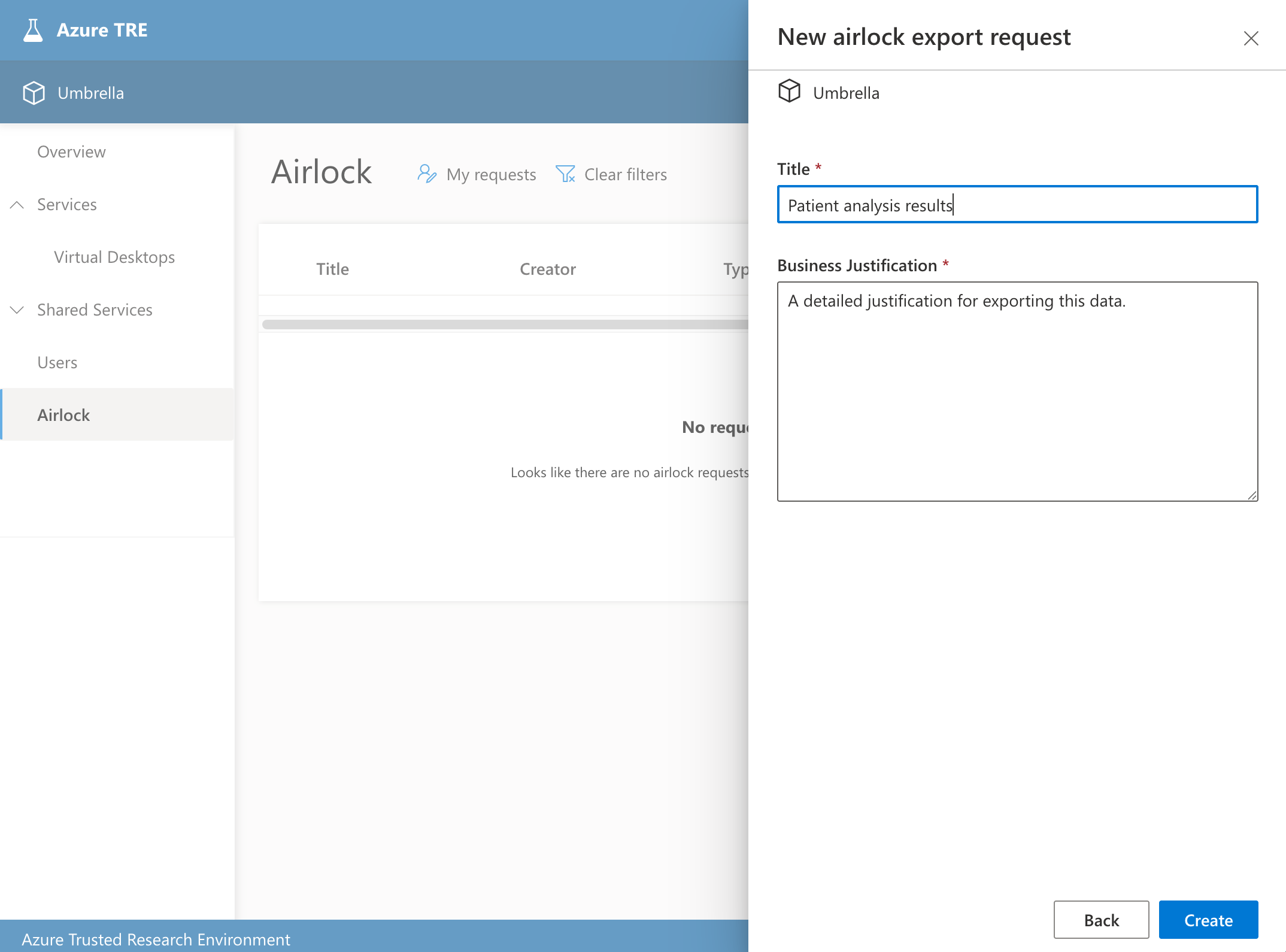 Create draft export request