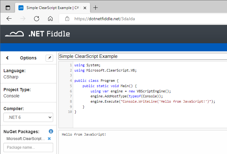 .NET Fiddle QuickTest