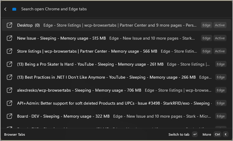 Browser Tabs interface screenshot 1 of 2