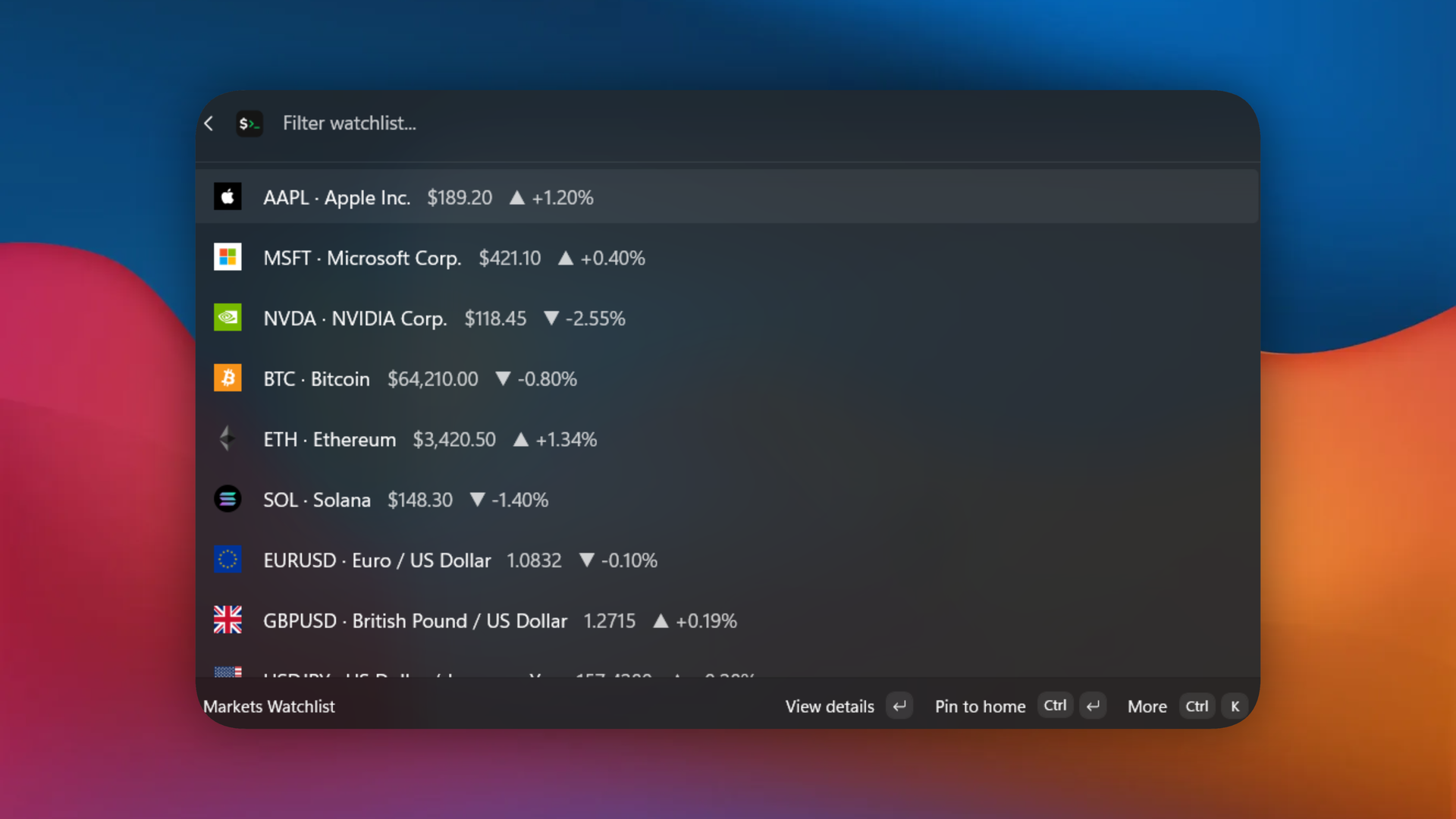 Markets Extension interface screenshot 3 of 5