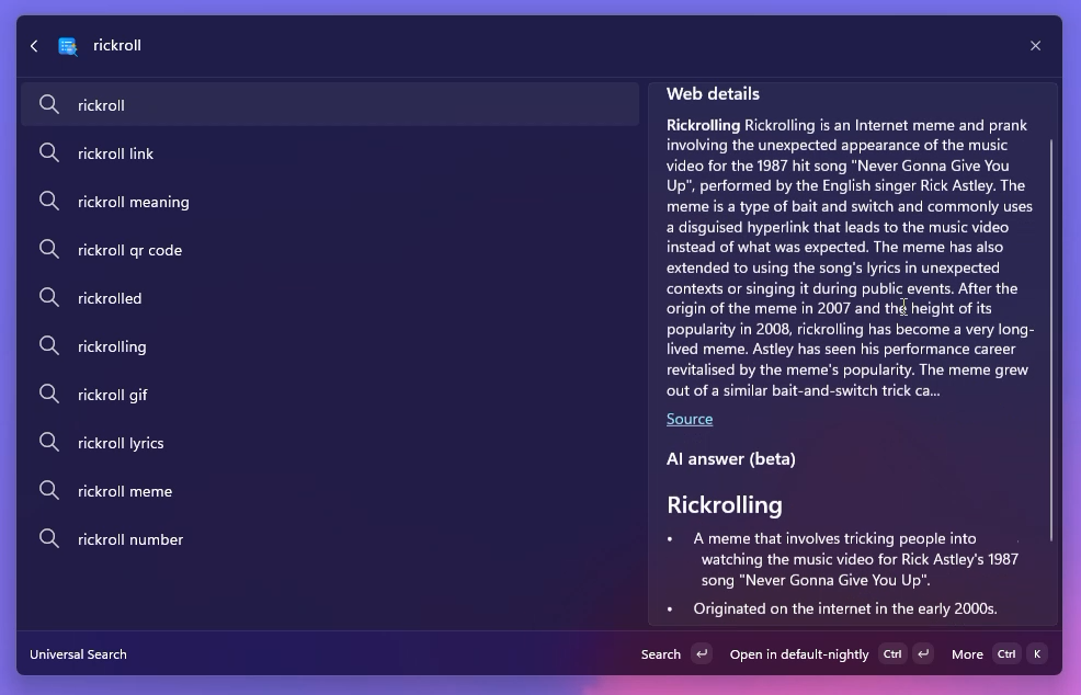 Universal Search Suggestions interface screenshot 2 of 5