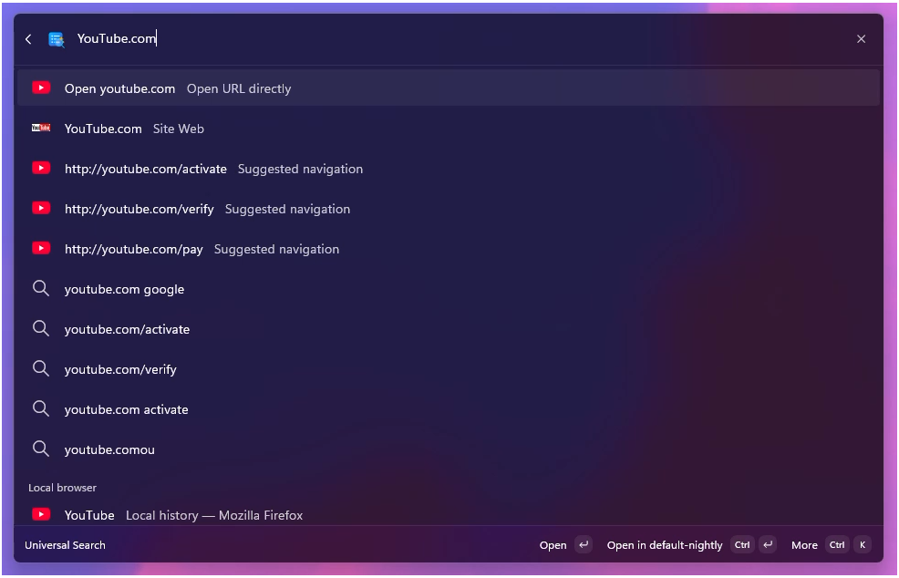 Universal Search Suggestions interface screenshot 5 of 5