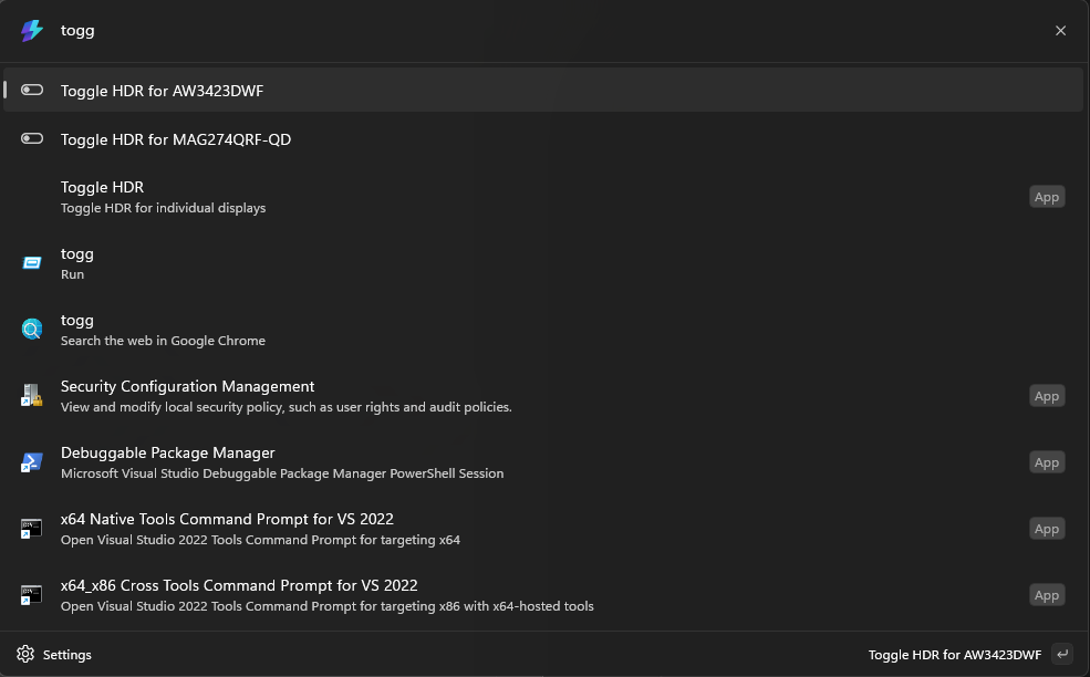 Toggle HDR interface screenshot 1 of 1
