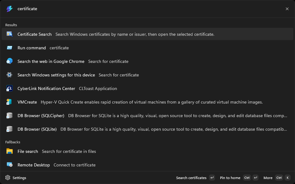 Certificate Search interface screenshot 1 of 3