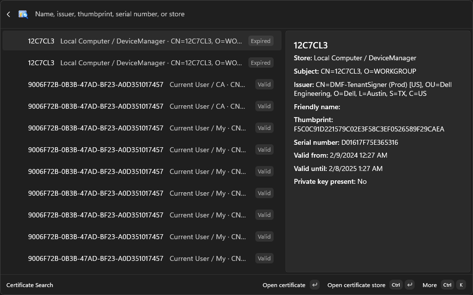 Certificate Search interface screenshot 2 of 3