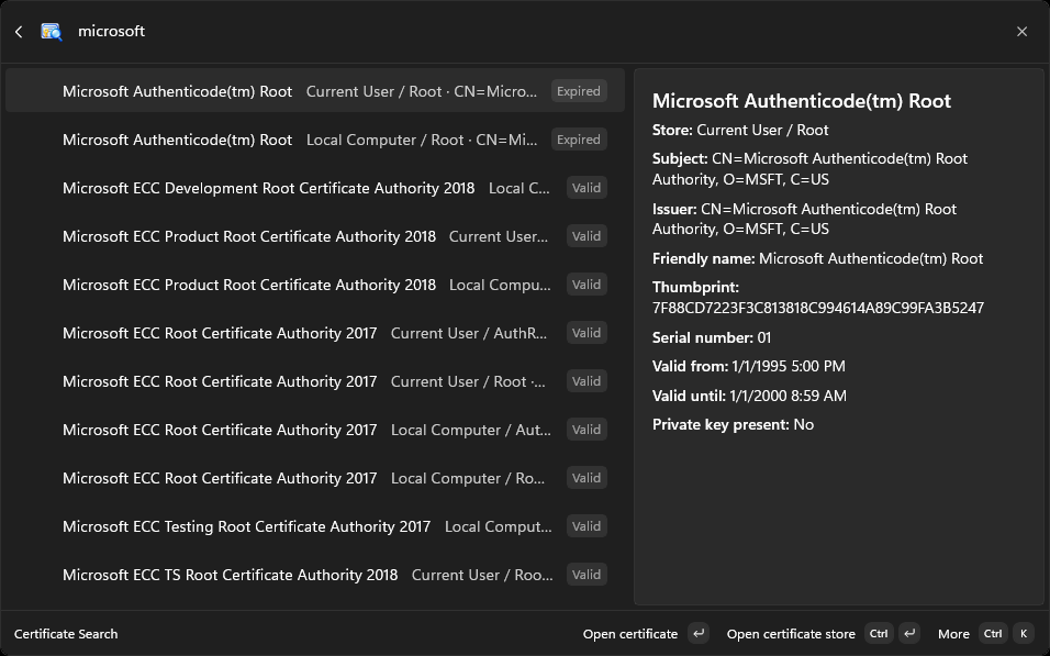 Certificate Search interface screenshot 3 of 3