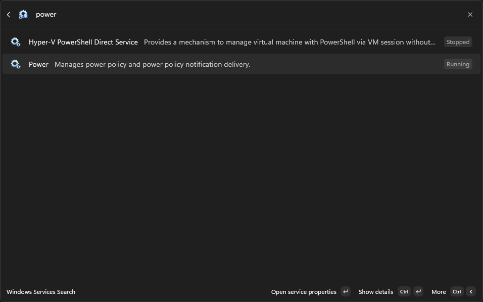 Services Search interface screenshot 3 of 3