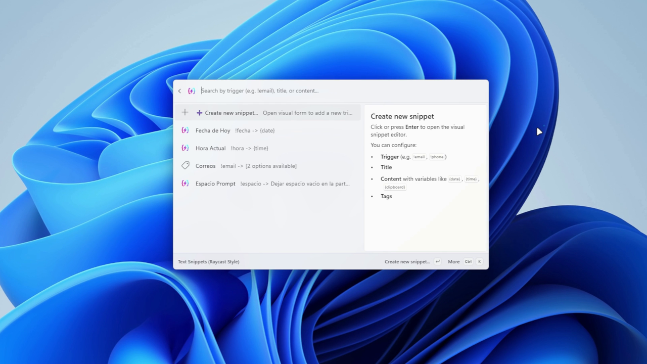 Text Snippets interface screenshot 1 of 1