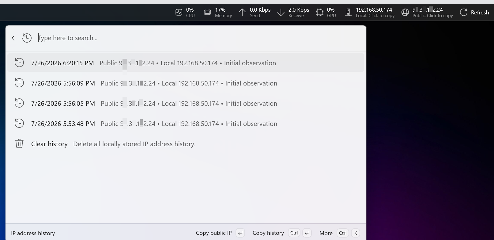 IP Display interface screenshot 3 of 5