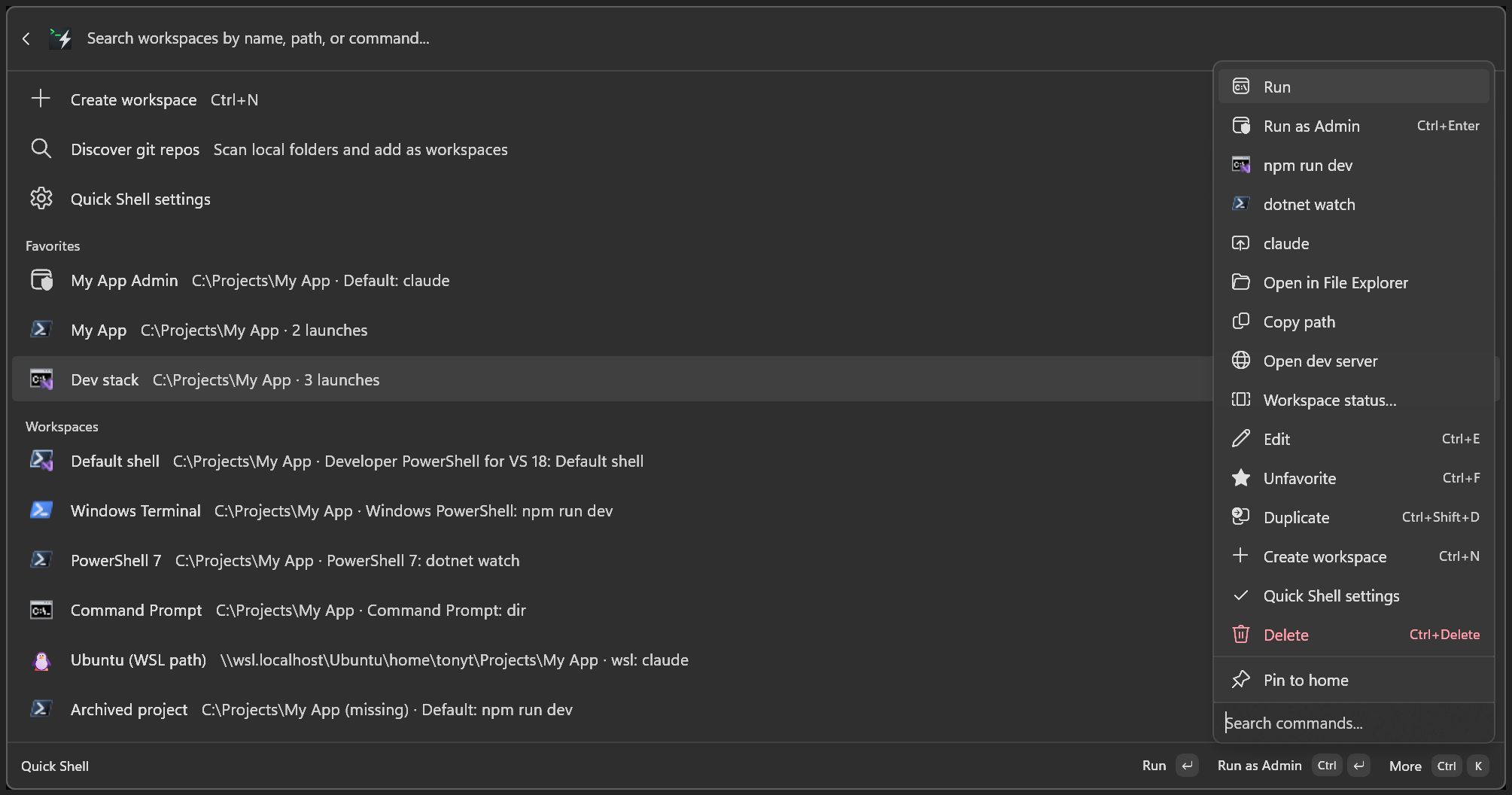 Quick Shell interface screenshot 1 of 4