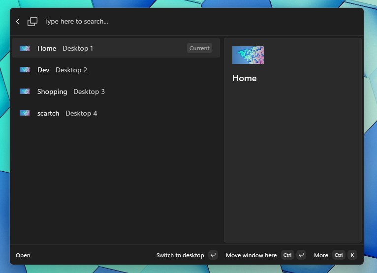 Virtual Desktops interface screenshot 1 of 2