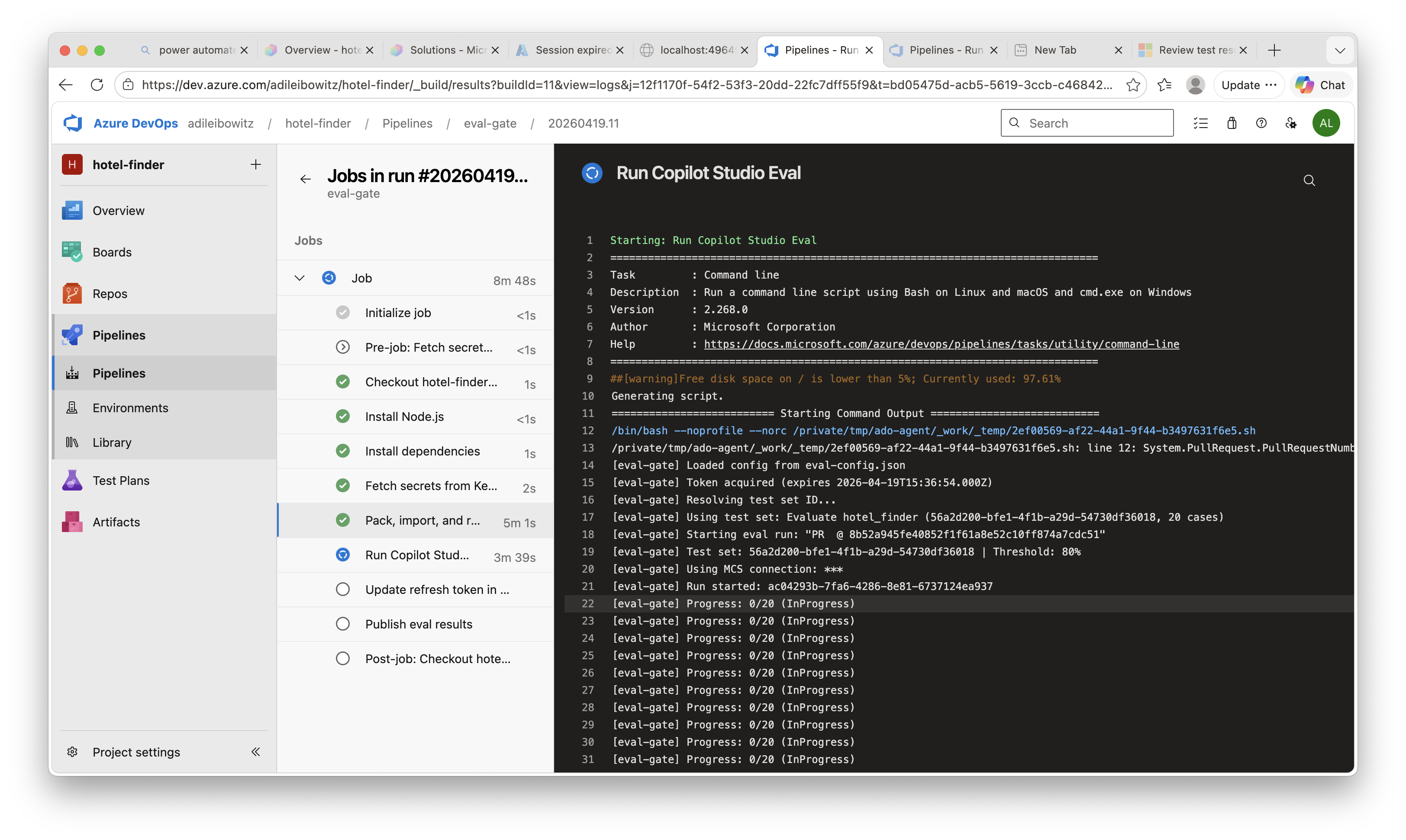 Pipeline running eval