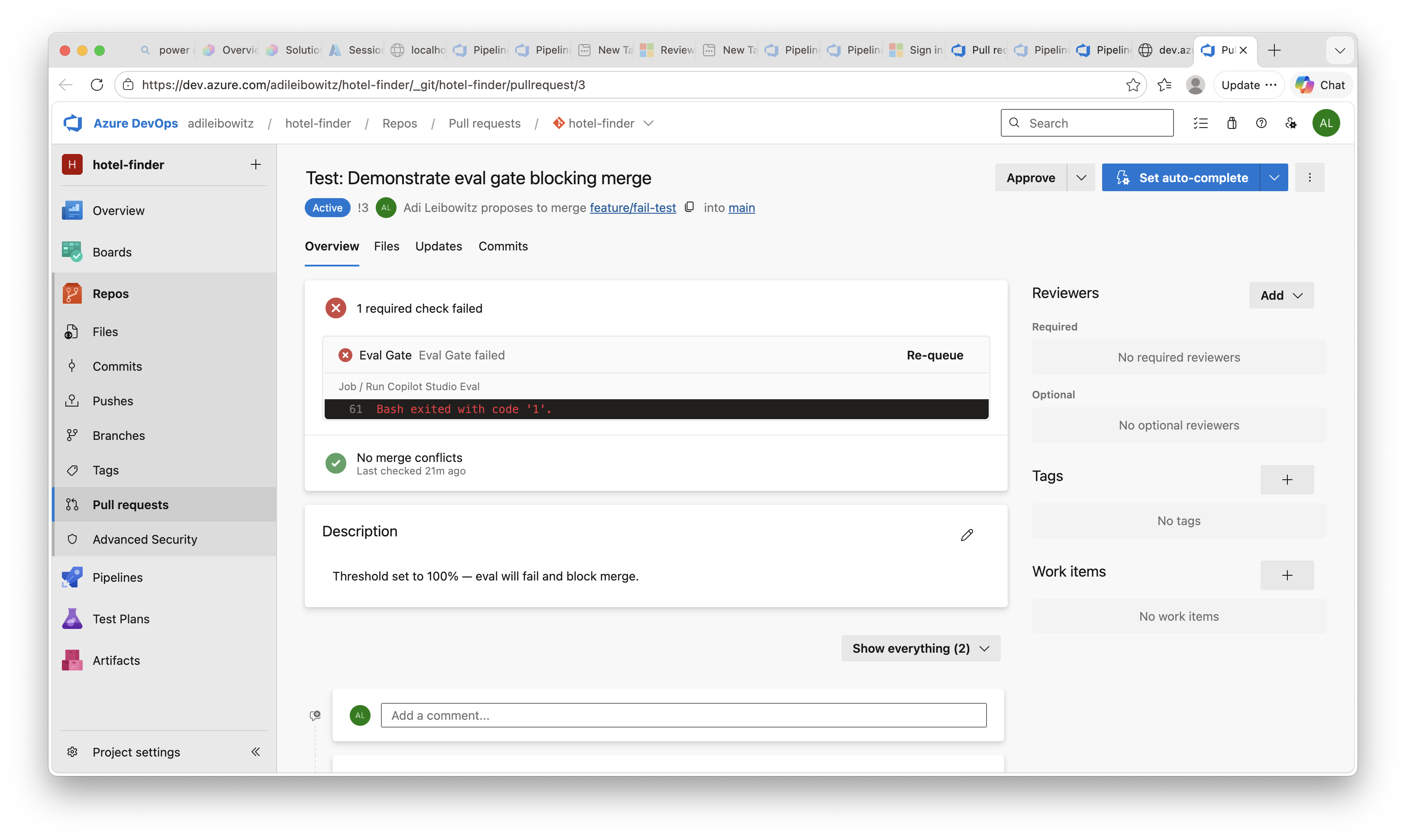PR with eval gate failed