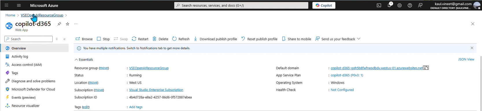 Copy the `Default domain` from the detail page.
