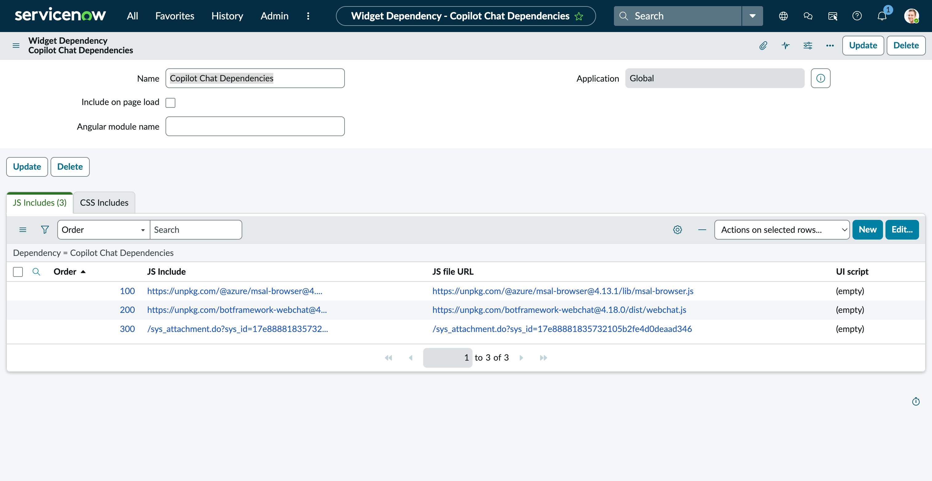 Widget Dependency form with JS Includes related list