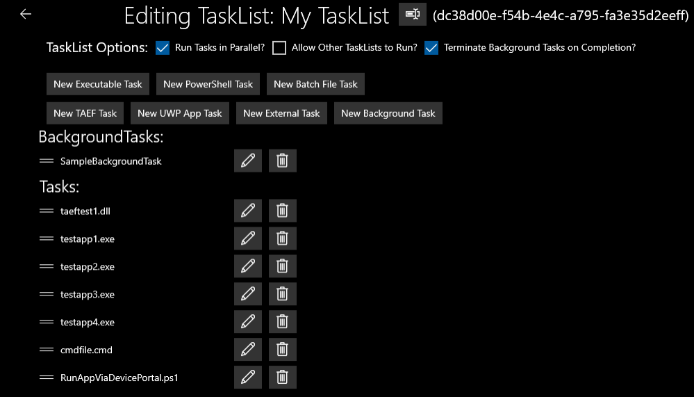 Edit tasklist screen