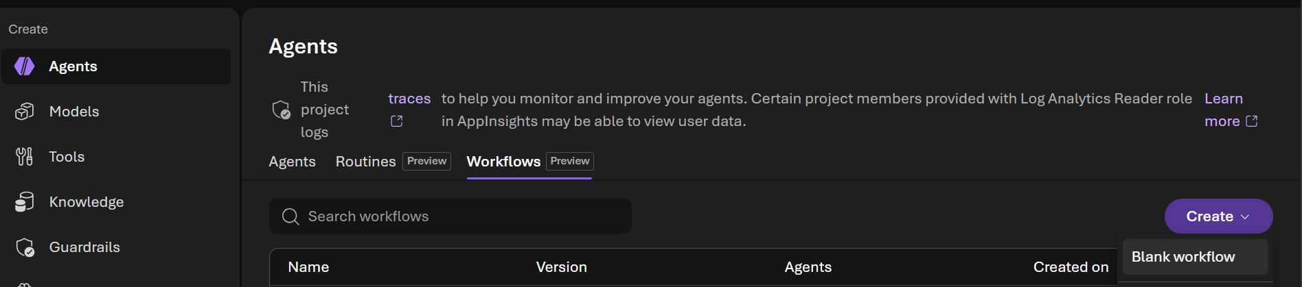 Create workflow