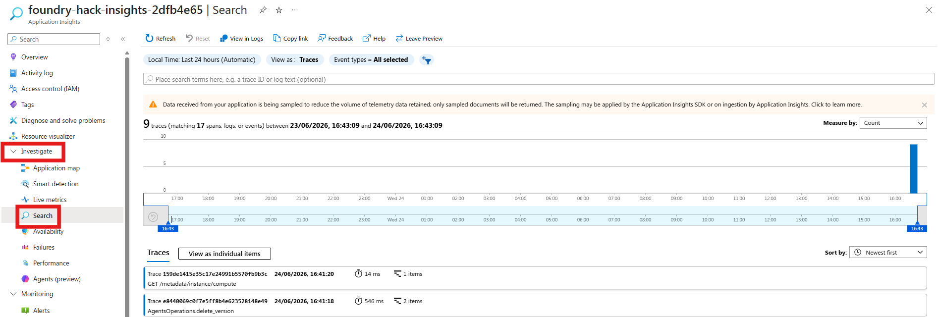 Application Insights Search