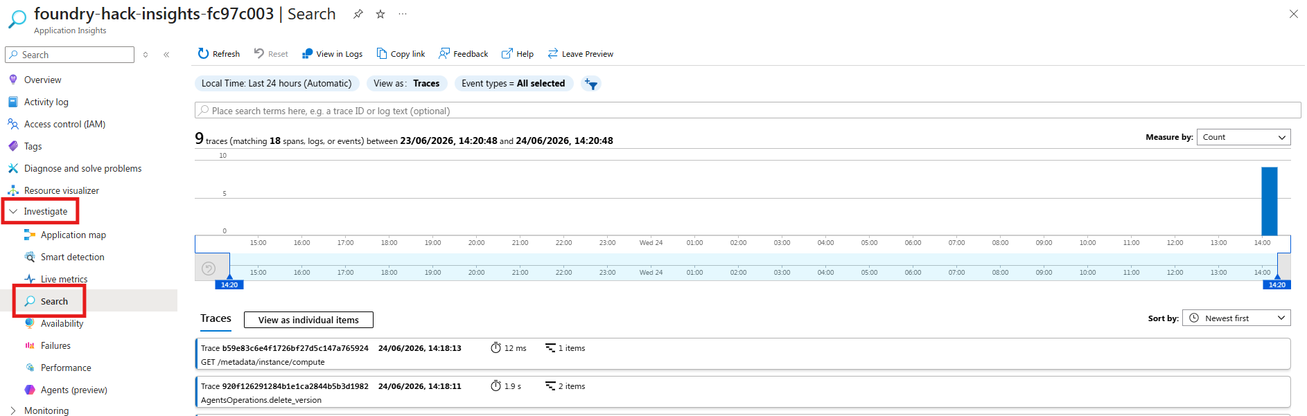 Application Insights Search