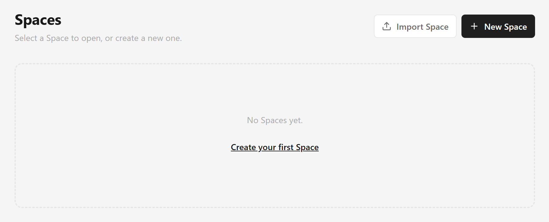 Huabu Space list with the New Space button