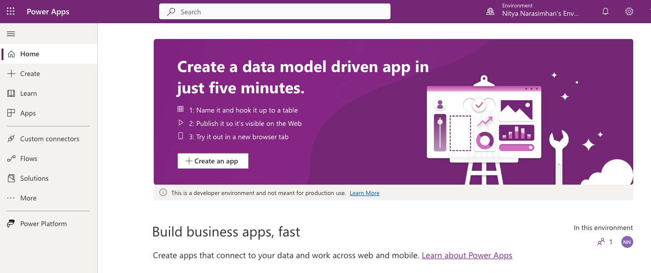 Screenshot of the sign-in page on Power Apps portal