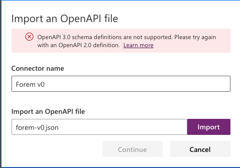 Screenshot of OpenAPI error