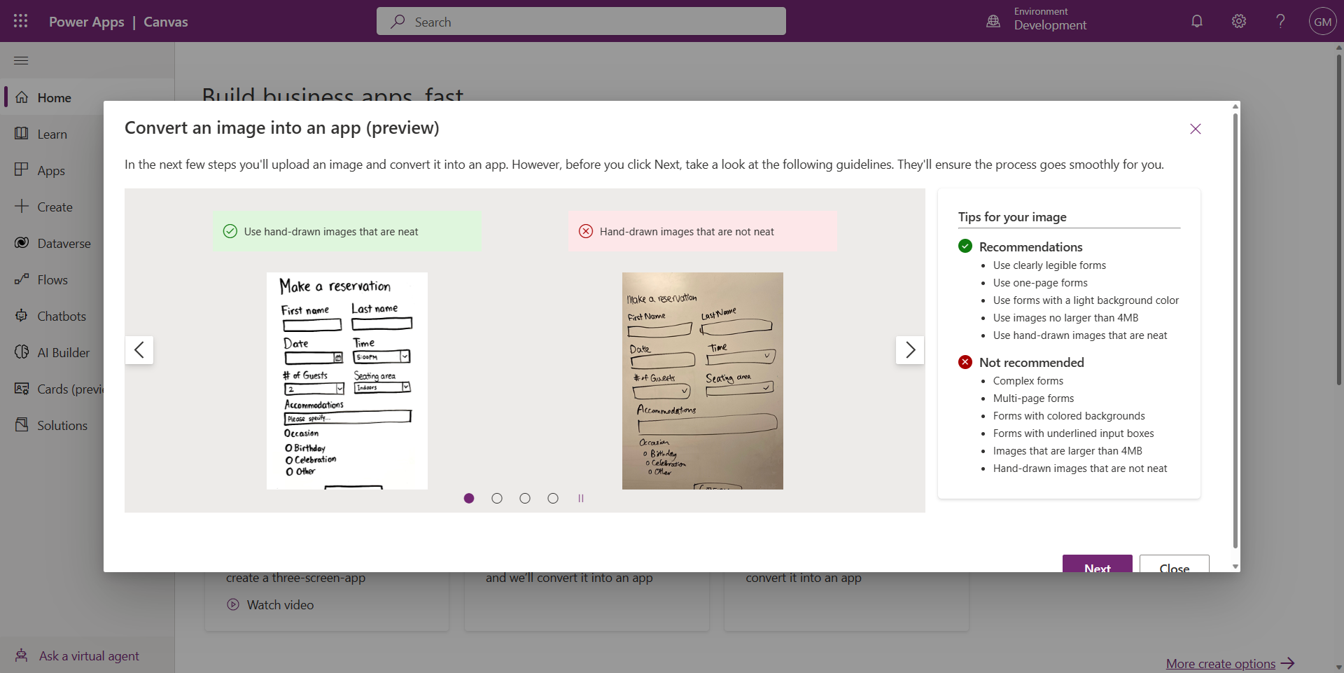 Image showing the Image to App fucntionality in Power Apps