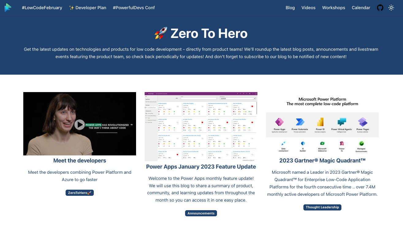 Zero to Hero page screenshot