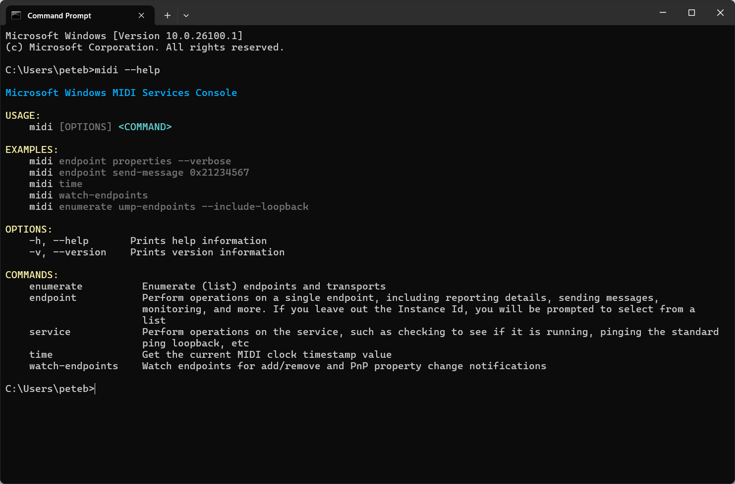MIDI Services Console Help