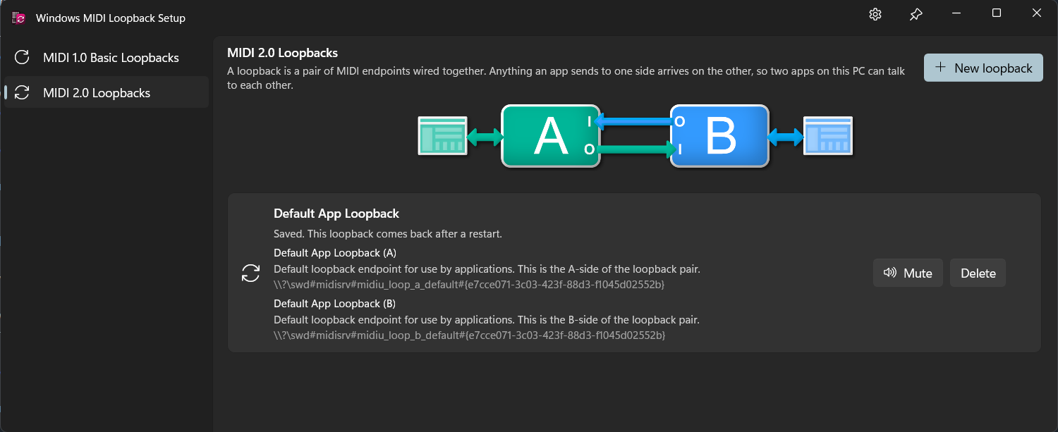 The MIDI 2.0 Loopbacks page