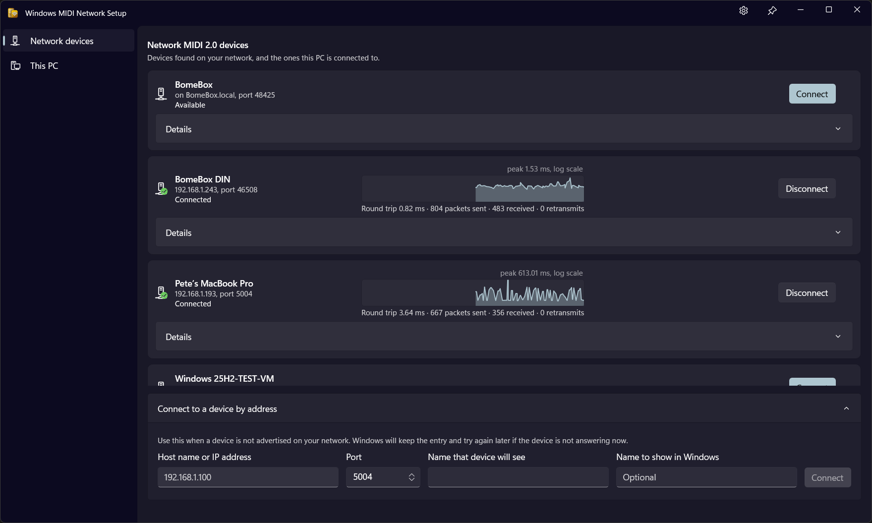 Connecting to a device by address
