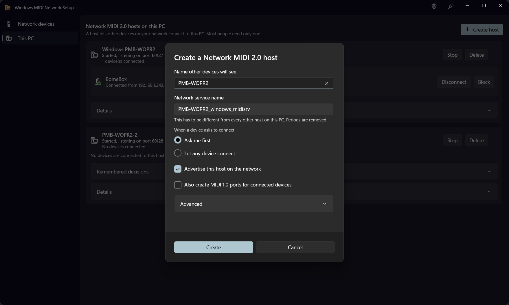 Creating a host