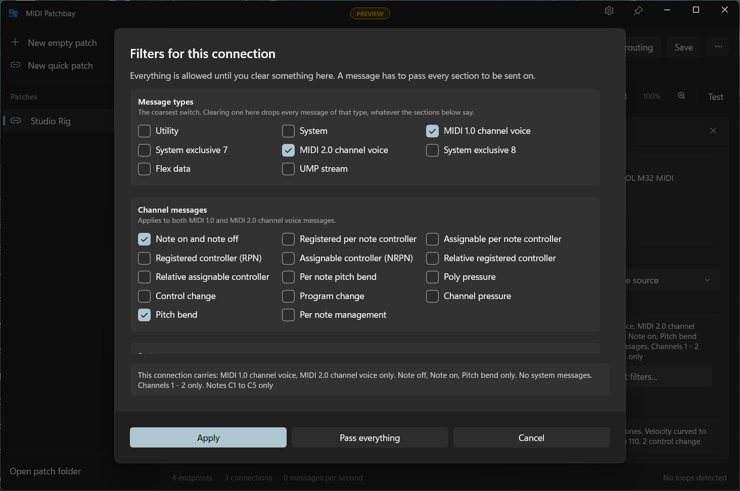 Choosing which messages a connection carries