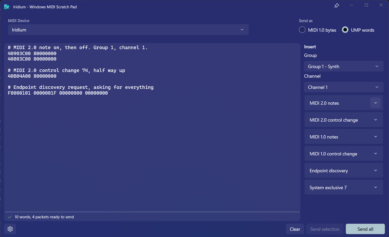 The Scratch Pad in UMP words mode