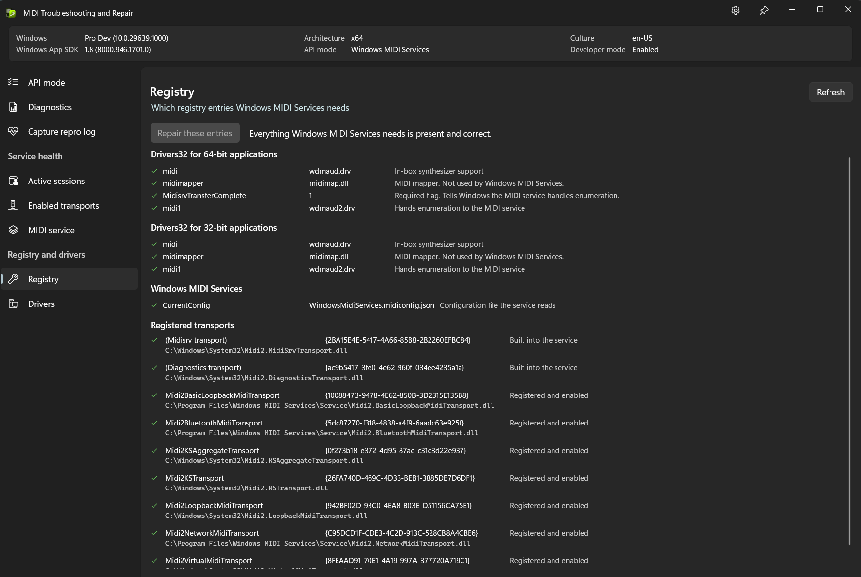 The registry values Windows MIDI Services depends on