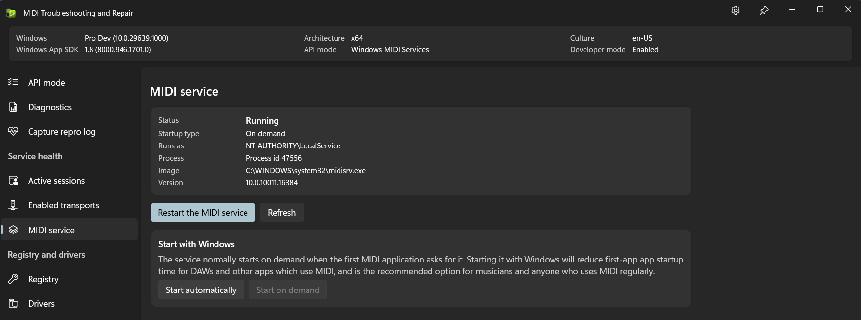 The state of the MIDI service