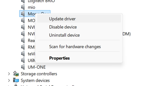 Device context menu