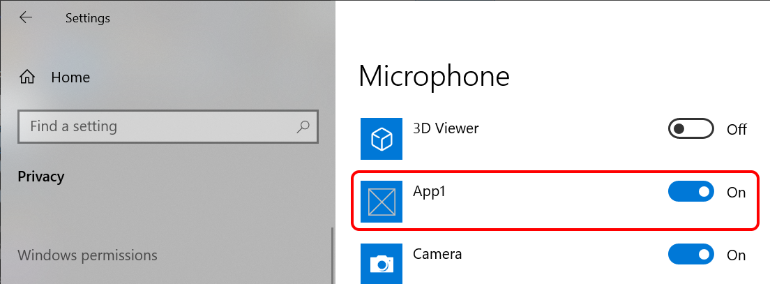 Windows privacy settings for microphone