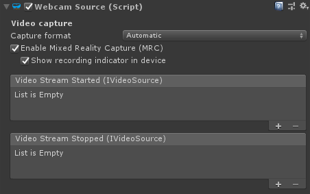 The WebcamSource Unity component