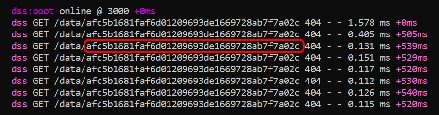 Example of node-dss debug output