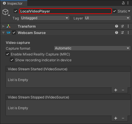 Create a webcam source