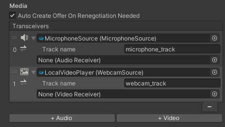 Create transceivers and assign sources