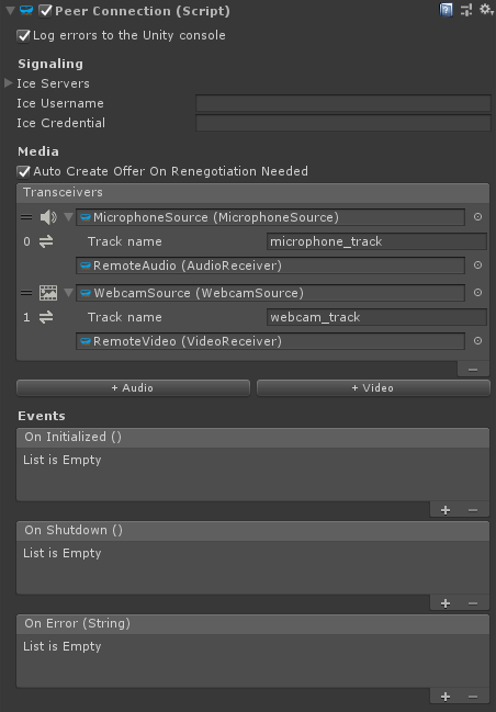 The PeerConnection Unity component